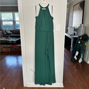 BCBG Maxazria surplice green gown with gold neckline, 4